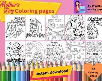 母の日の塗り絵、母の日のアクティビティ、子供向けの塗り絵、印刷可能な塗り絵シート、デジタルダウンロードバンドル、即時ダウンロード