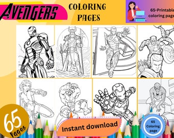65枚のマーベルぬり絵、アベンジャーズのぬり絵、子供向けぬり絵、子供向け印刷可能なぬり絵、デジタルダウンロードバンドル、即時ダウンロード