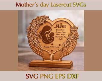 Mother Hand Heart SVG, Personalized Gift for Mom Laser Cut Files, Mother's Day Stand Decor, Glowforge Files, Grandma SVG, Wood Cut Sign