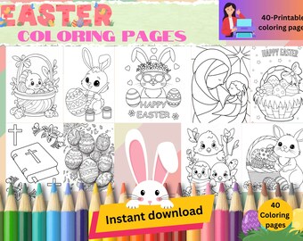 イースターの塗り絵、大人と子供向け、印刷可能なシート（デジタルダウンロード）、ウサギの塗り絵、子供向けイースターアクティビティ