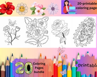 花の塗り絵 | 花の大人向け塗り絵 | 印刷可能な大人向け塗り絵 | 植物の花の塗り絵