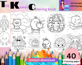 かわいいぬりえ、居心地の良いぬりえ、かわいい居心地の良い夏のぬりえ、子供の夏のアクティビティ、デジタルダウンロードpdf、即時ダウンロード