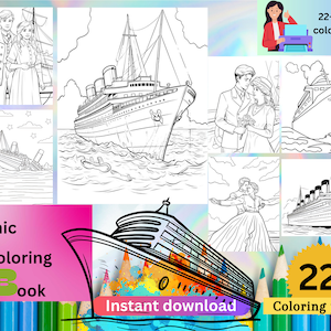titanic coloring pages,coloring book,printable coloring sheets,ship coloring pages,digital download bundle,sailing coloring