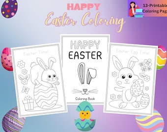 イースターバニーのぬり絵、バニーのぬり絵シート、子供向けの印刷可能なぬり絵、デジタルダウンロードバンドル、即時ダウンロード