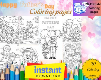 父の日の塗り絵、子供向けの塗り絵、デジタルプリント、子供向けの父の日のアクティビティ、デジタルダウンロード、即時ダウンロード、父の日おめでとう