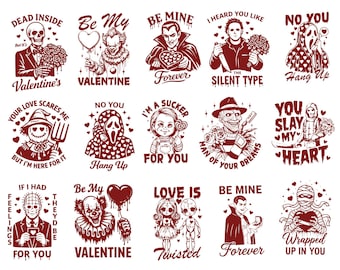 面白いホラーバレンタインSVGバンドル、大人向けユーモアバレンタインデーSVG、皮肉な悪夢の愛SVG、怖いバレンタインデーSVG、トレンディなバレンタインシャツSVG