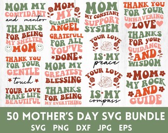 50個の母の日SVGバンドル、ママの名言（デジタルダウンロード）、かわいいママSVGバンドル、ママライフSVG、ママSVG、ママTシャツデザイン、SVG Png