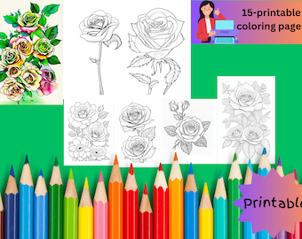 植物の花のぬり絵、印刷可能なぬり絵シート、子供向けの印刷可能なぬり絵、デジタルダウンロードバンドル、即時ダウンロード