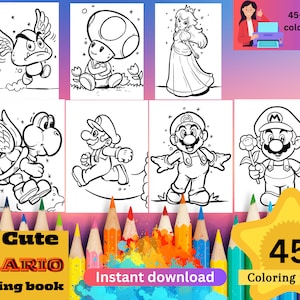 45 mario coloring pages,coloring book,kids arts drawings,kids printable coloring pages,digital download bundle,Instant download