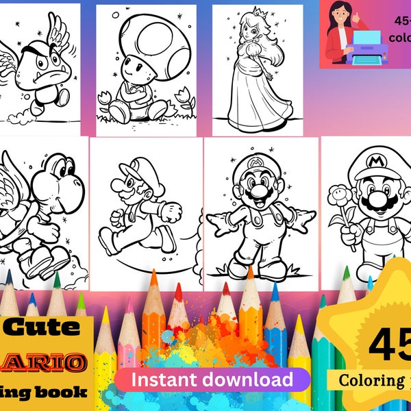 45 mario coloring pages,coloring book,kids arts drawings,kids printable coloring pages,digital download bundle,Instant download