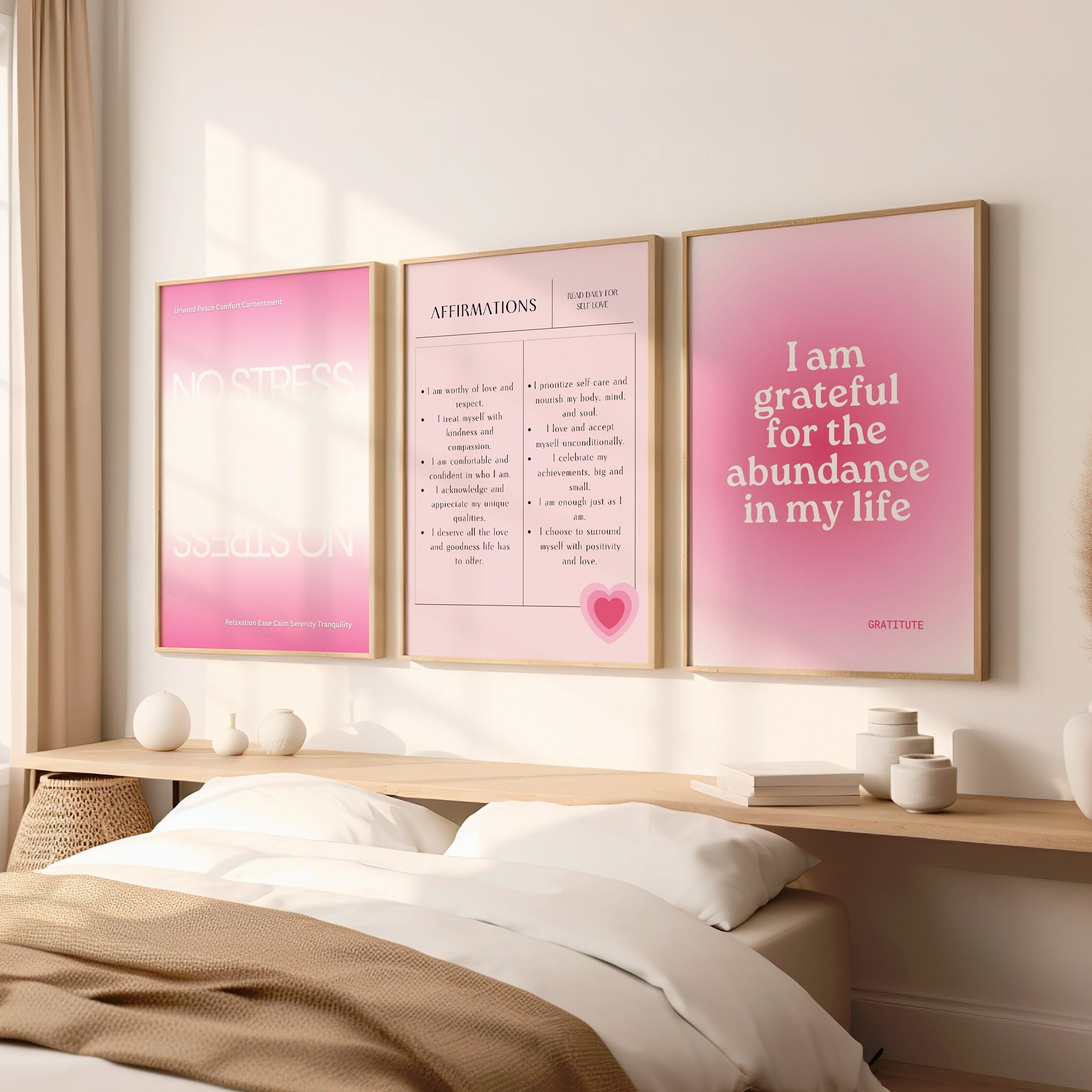 Pink Aura Poster Set, Set of 3 Affirmation Poster, Poster Set, Retro ...