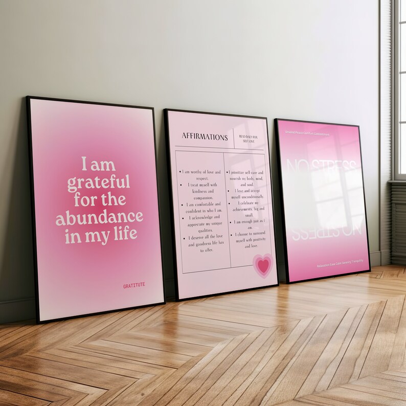 Pink Aura Poster Set, Set of 3 Affirmation Poster, Poster Set, Retro ...