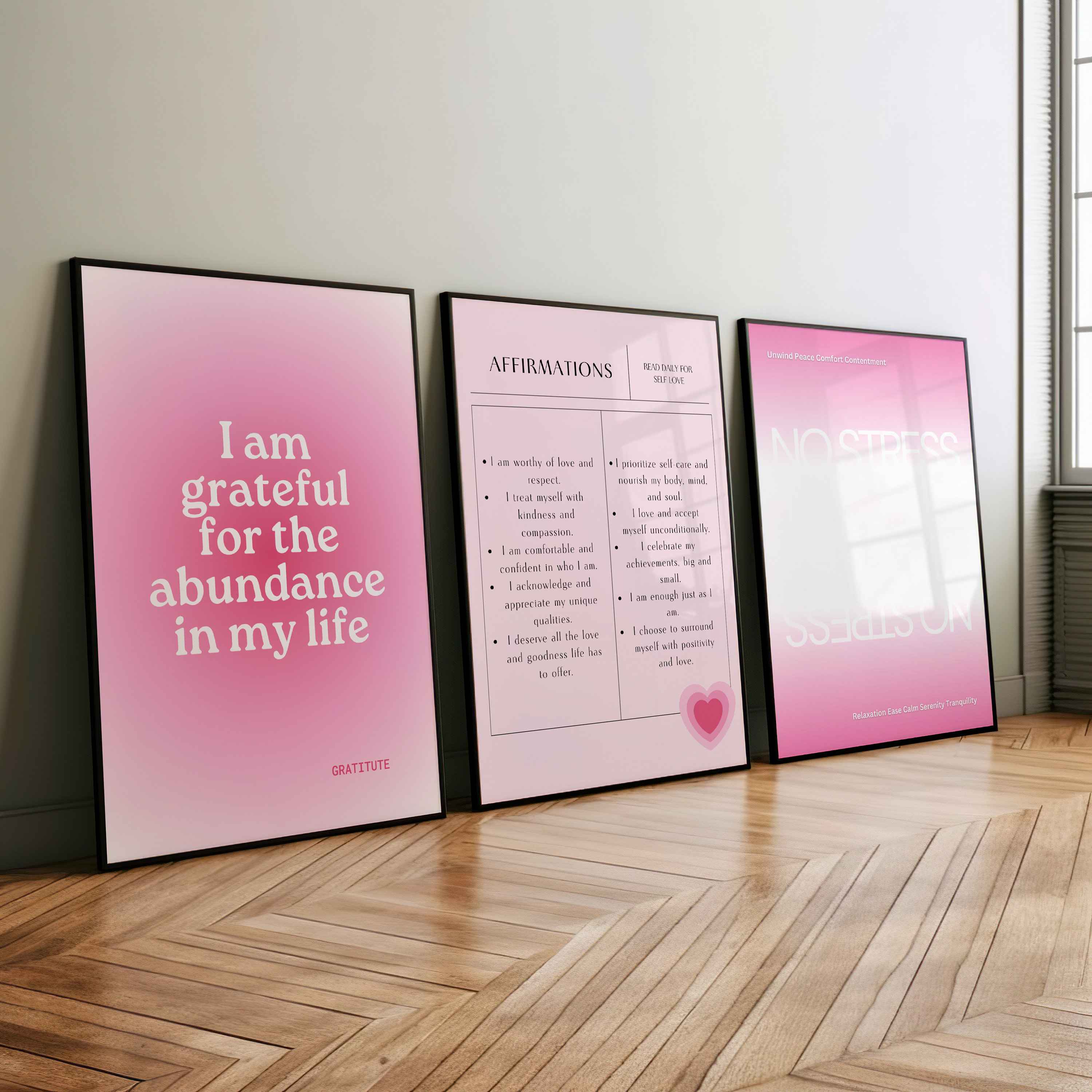 Pink Aura Poster Set, Set of 3 Affirmation Poster, Poster Set, Retro ...