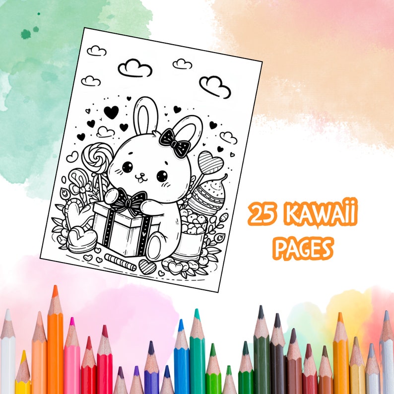 Kawaii Valentines Day Coloring Pages 25 Pages Cute Kawaii Coloring Pages for Kids Digital ...