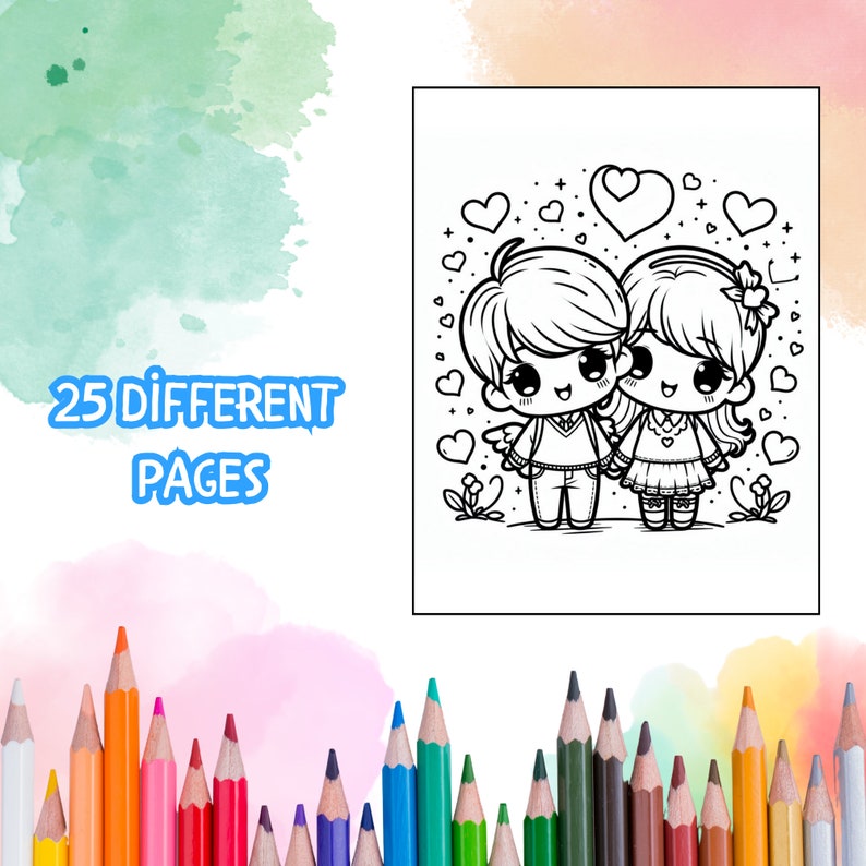 Kawaii Valentines Day Coloring Pages 25 Pages Cute Kawaii Coloring Pages for Kids Digital ...