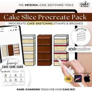 Cake Slice Cake Sketching PROCREATE Stamps, Digital Cake Design, Baker Tasting Sketch, Cake Flavor Combinations, Menu, Order  FREE Cake Care