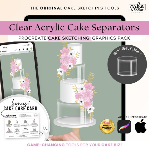 Clear Acrylic Separators Cake Sketching PROCREATE Doc, Digital Cake Design, Baker Business Consultation Sketch, Template FREE Cake Care