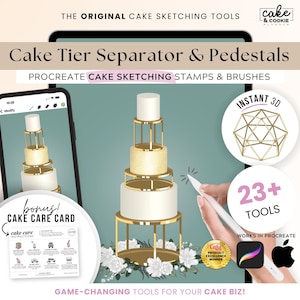 Cake Pedestal Separators Cake Sketching PROCREATE Stamps, Digital Cake Design, Stand, Geometric, Hexagon, Circle, Rhinestone FREE Cake Care