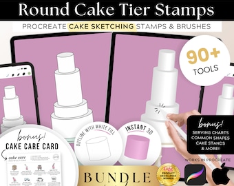 Round Tiers Cake Sketching PROCREATE Stamps, Digital Cake Design, Baker Client Sketch, Wedding Cake Decorating Templates + FREE Cake Care