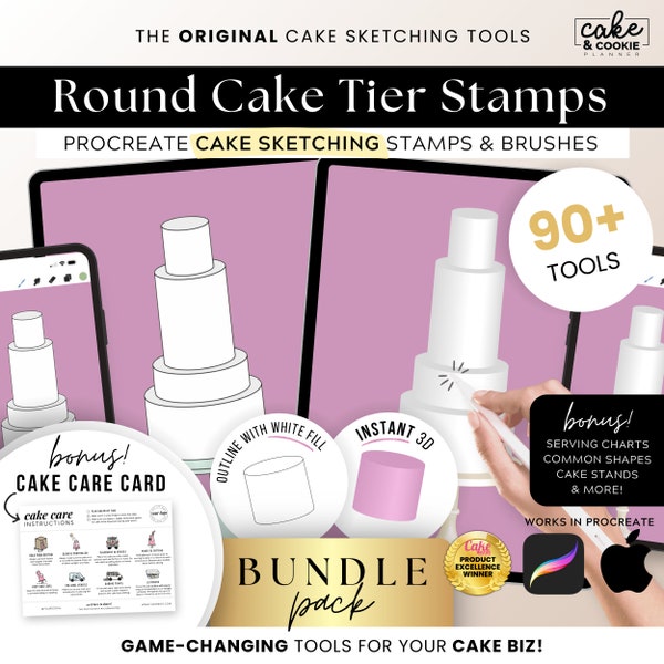 Round Tiers Cake Sketching PROCREATE Stamps, Digital Cake Design, Baker Client Sketch, Wedding Cake Decorating Templates + FREE Cake Care