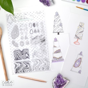 Set di geode, minerali e marmo per schizzi di torte, mini timbri trasparenti, diario, scrapbooking, artigianato, grappolo di cristalli, mistico, agata, lastra
