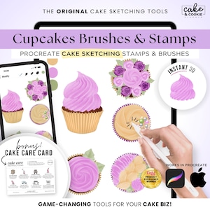 Cupcake Builder Sketching PROCREATE Stamps, Digital Cake Design, Custom Sketch, Buttercream Icing Birthday, Boxes, Party, FREE Cake Care