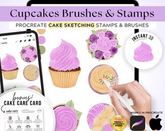 Cupcake Builder Sketching PROCREATE Stamps, Digital Cake Design, Custom Sketch, Buttercream Icing Birthday, Boxes, Party, FREE Cake Care