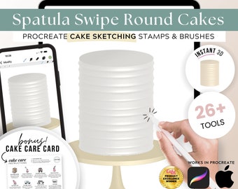 Spatula Swipe Tiers Cake Sketching PROCREATE Stamps, Digital Cake Design, Tasting Sketch Template, Buttercream, Decorating FREE Cake Care