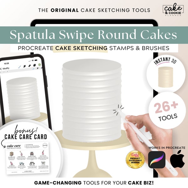 Spatula Swipe Tiers Cake Sketching PROCREATE Stamps, Digital Cake Design, Tasting Sketch Template, Buttercream, Decorating FREE Cake Care