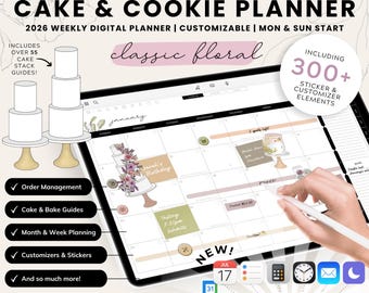 2026 Digital Cake & Cookie Planner – Floral Baking Business (iPad/Tablet)