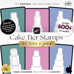 Tiers Bundle Cake Sketching PROCREATE Stamps, Digital Cake Design, Baker Consultation Sketch, Wedding, Template, Decorating FREE Cake Care