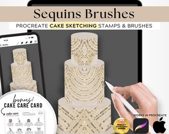 Sequins Cake Sketching PROCREATE Brushes, Digital Cake Design, Bakery Business, Buttercream, Fondant, Wedding Cake Sketch FREE Cake Care