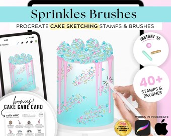 Sprinkles Cake Sketching PROCREATE Brushes, Digital Cake Design, Dynamic, Baker Tasting Sketch, Rainbow, Dragee, Pearls, Rods FREE Cake Care