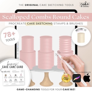 Scallop Combs Tiers Cake Sketching PROCREATE Stamps, Digital Cake Design, Tasting Sketch Template, Buttercream, Decorating FREE Cake Care