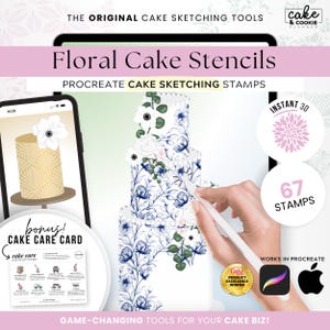 Floral Pattern Stencils Brushes Cake Sketching PROCREATE Bundle, Digital Cake Design, Flower, Botanical, Repeat Patterns, FREE Cake Care