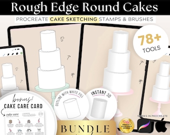 Rough Edge Tiers Cake Sketching PROCREATE Stamps, Digital Cake Design, Baker Tasting Sketch Template, Buttercream, Decorating FREE Cake Care
