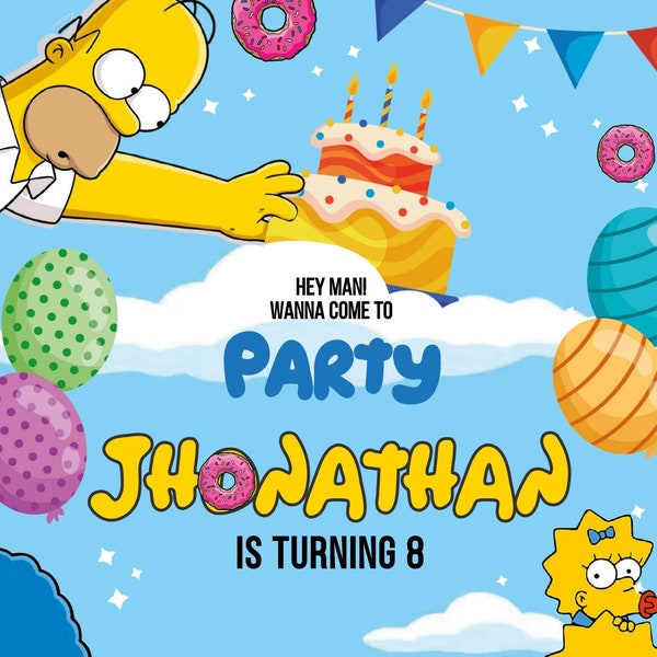 Modèle modifiable d'invitation d'anniversaire des Simpsons, invitations de fête d'anniversaire imprimables, invitation numérique de partie, carte d'anniversaire de téléchargement immédiat