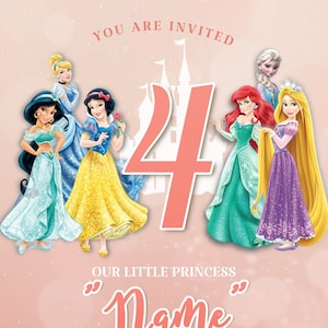 Editable Disney Princess Birthday Invitation Template, Printable Bday Party Invitations, Digital Party Invite, Instant Download Bday Card