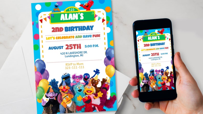 Editable Sesame Street Birthday Invitation Template, Printable Birthday ...