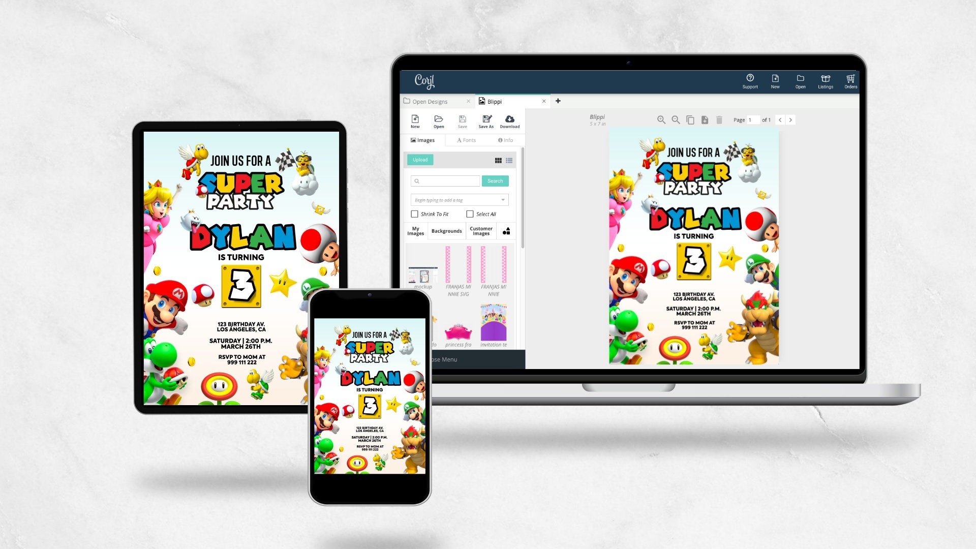 Editable Mario Bros Birthday Invitation Template, Printable Birthday ...