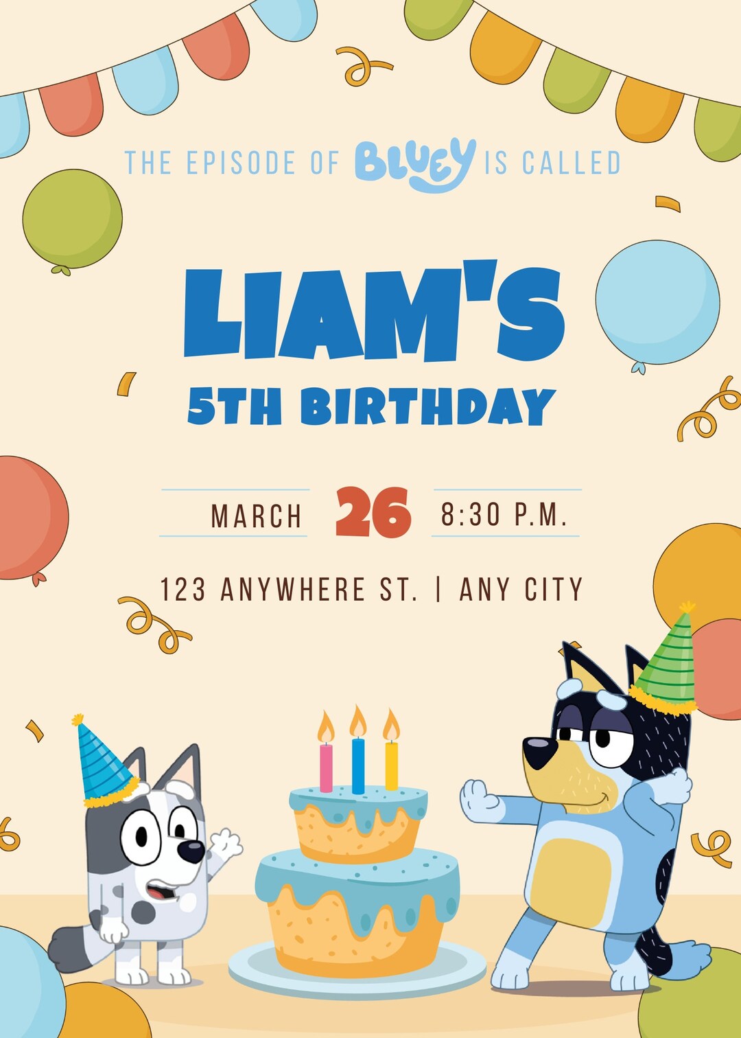 Editable Bluey Birthday Invitation Template, Printable Birthday Party Invitations, Digital Party ...