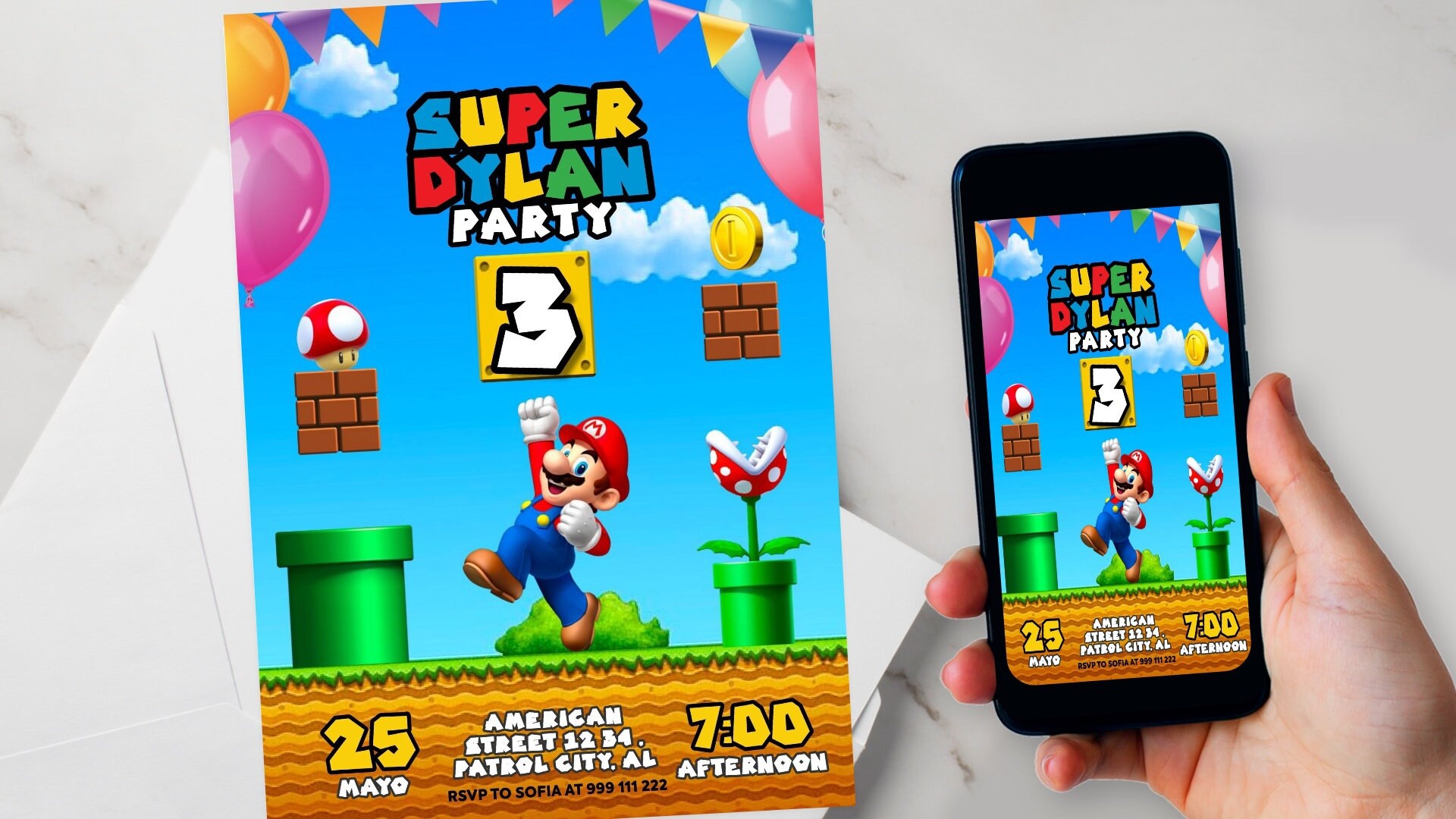 Editable Mario Bros Birthday Invitation Template, Printable Birthday ...