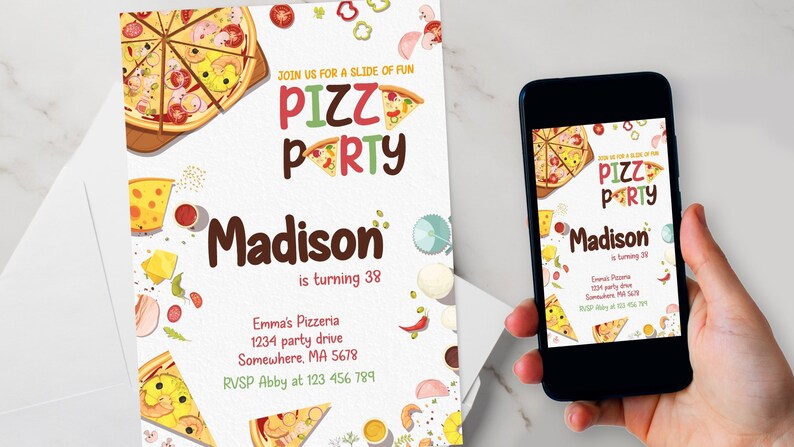 Editable Pizza Party Birthday Invitation Template, Printable Birthday ...