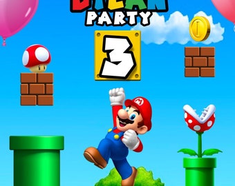 Plantilla editable de invitación de cumpleaños de Mario Bros, invitaciones de fiesta de cumpleaños imprimibles, invitación a fiesta digital, tarjeta de cumpleaños de descarga instantánea