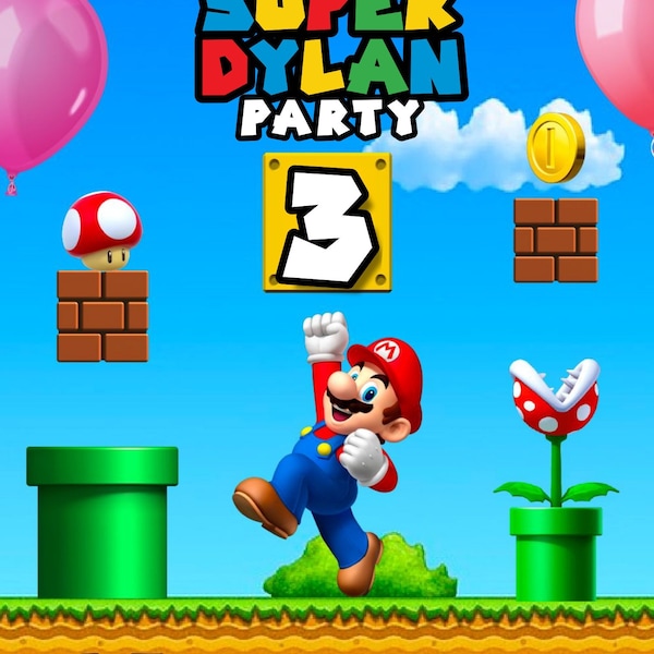 Plantilla editable de invitación de cumpleaños de Mario Bros, invitaciones de fiesta de cumpleaños imprimibles, invitación a fiesta digital, tarjeta de cumpleaños de descarga instantánea