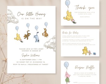 Classic Winnie the Pooh Water Card Set For Baby Shower Gender Neutral Themed Vintage Pooh Thank you card Vintage Winnie the Pooh Shower