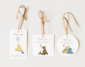 Classic Winnie the Pooh Baby Shower Favor Tags Gender Neutral Themed Baby Sprinkle Vintage Pooh Favors Vintage Winnie the Pooh Baby Shower
