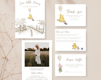 Classic Winnie the Pooh Water Card Set For Baby Shower Gender Neutral Themed Vintage Pooh Thank you card Vintage Winnie the Pooh Shower
