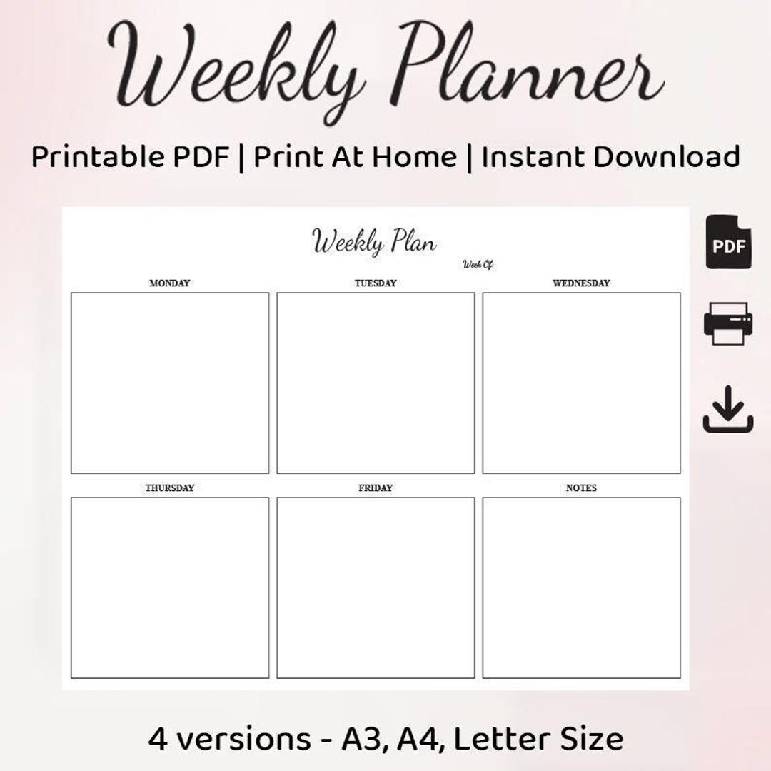 Minimalist Weekly Planner Printable, Undated to Do List & Notes, A3 A4 ...