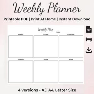 Minimalist Weekly Planner Printable, Undated To Do List & Notes, A3 A4 Letter Half Letter Sizes, Weekly Schedule, Instant Download